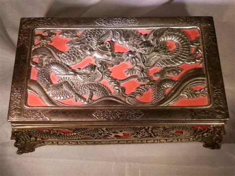 metal japanese box with dragons and honeycomb bottom worth|Japanese Dragon Box .